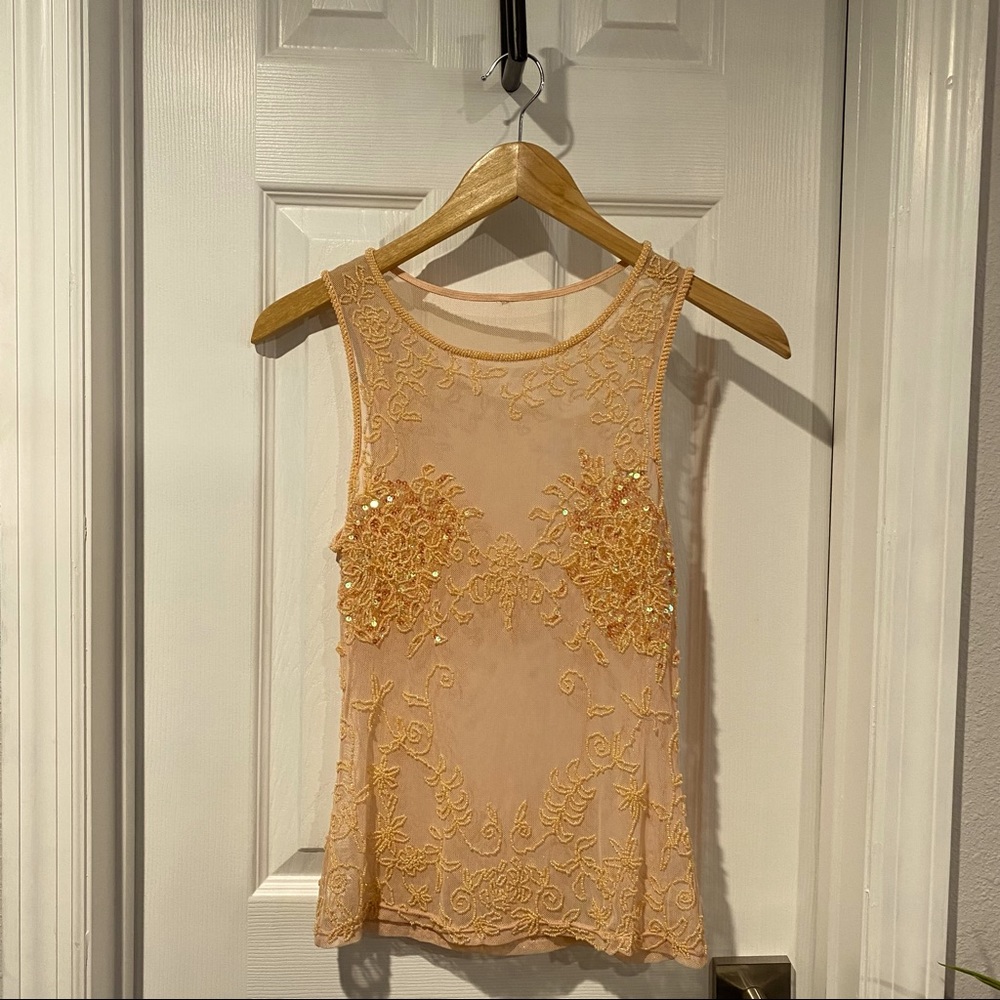 Beaded Mesh peach color top🌷